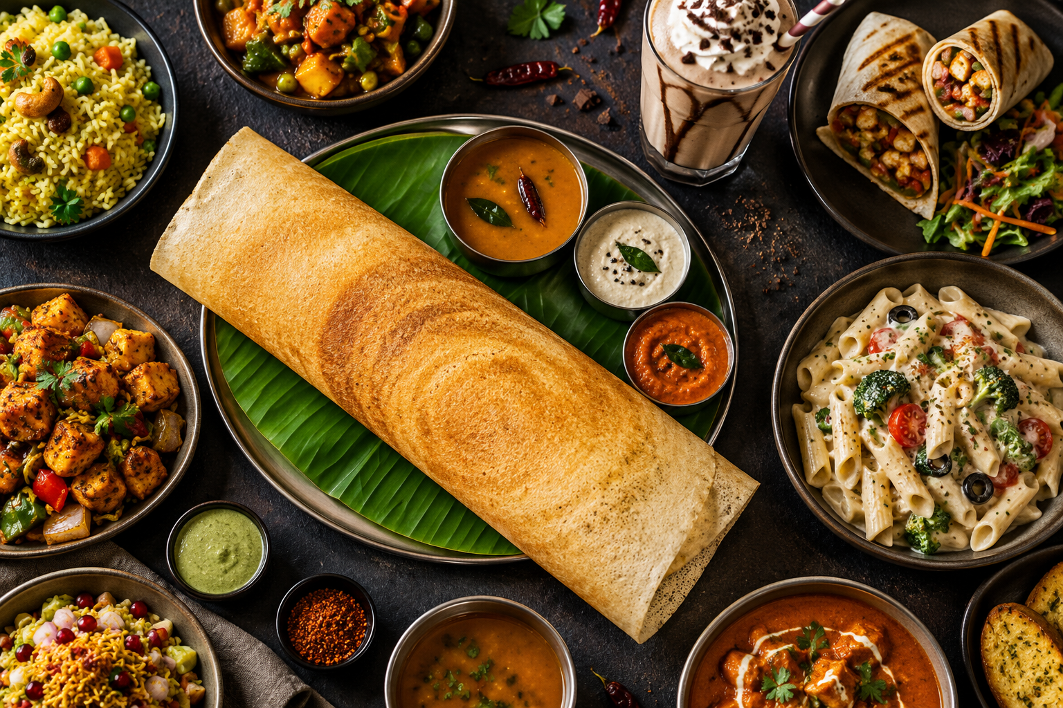 A spread of Indian and continental food